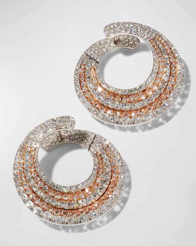 18k White Gold and Rose Gold Front-Facing Diamond Earrings