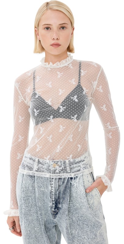 Tanner Fletcher Mason Stretch Bow Mesh Shirt Ivory