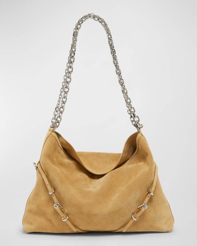 Medium Shoulder Bag with Chain in Tumbled Leather