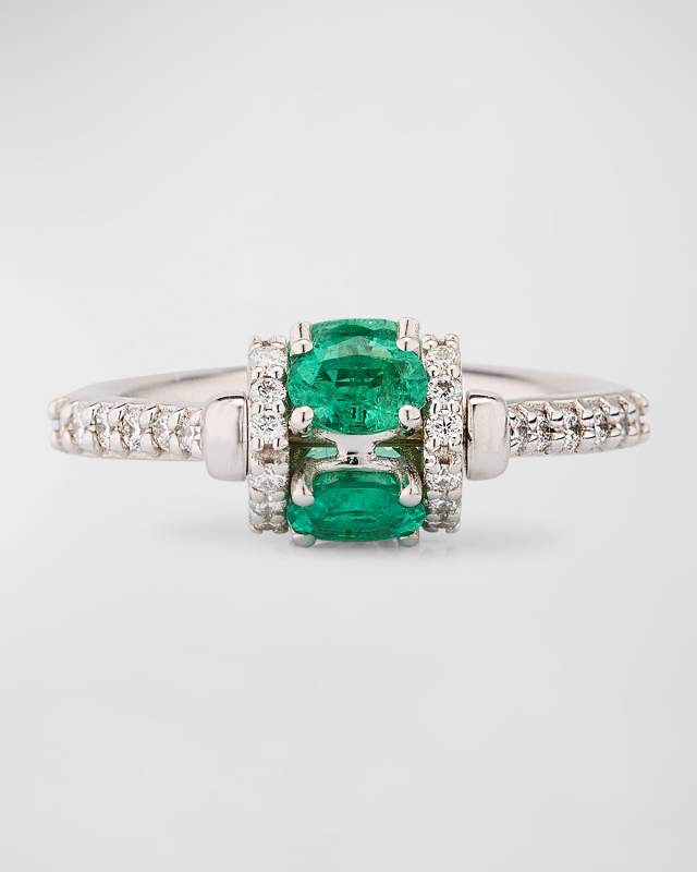 Procida Ring in 18K White Gold with Emeralds and Diamonds