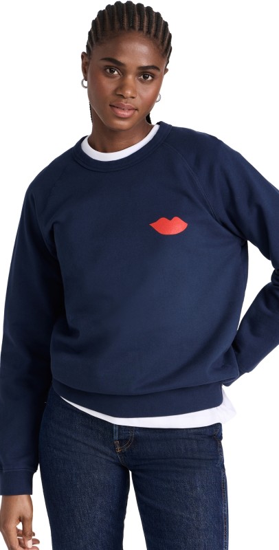 Clare V.weatshirt Navy w/ Bright Poppy Lips