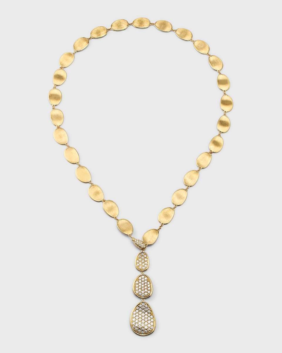 18K Yellow Gold Lunaria Alta Lariat Necklace with Diamonds