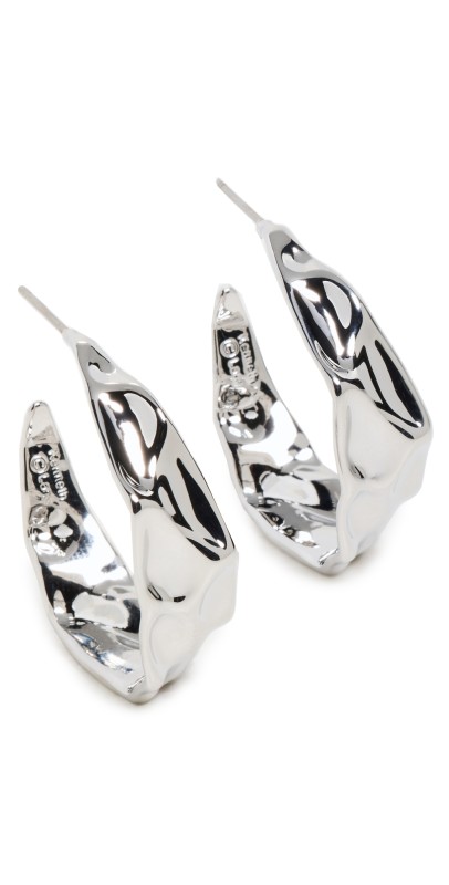 Kenneth Jay Lane Polished Silver Textured Hoop Earrings Polished Silver