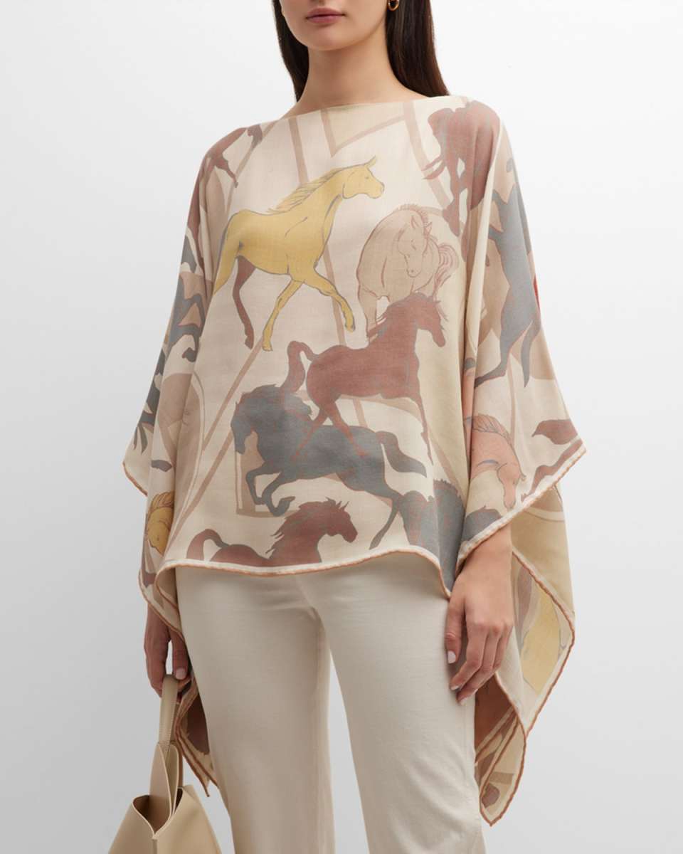 Multi-Color Galloping Cashmere-Blend Poncho