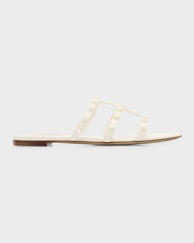 Tonal Rockstud Flat Leather Slide Sandals