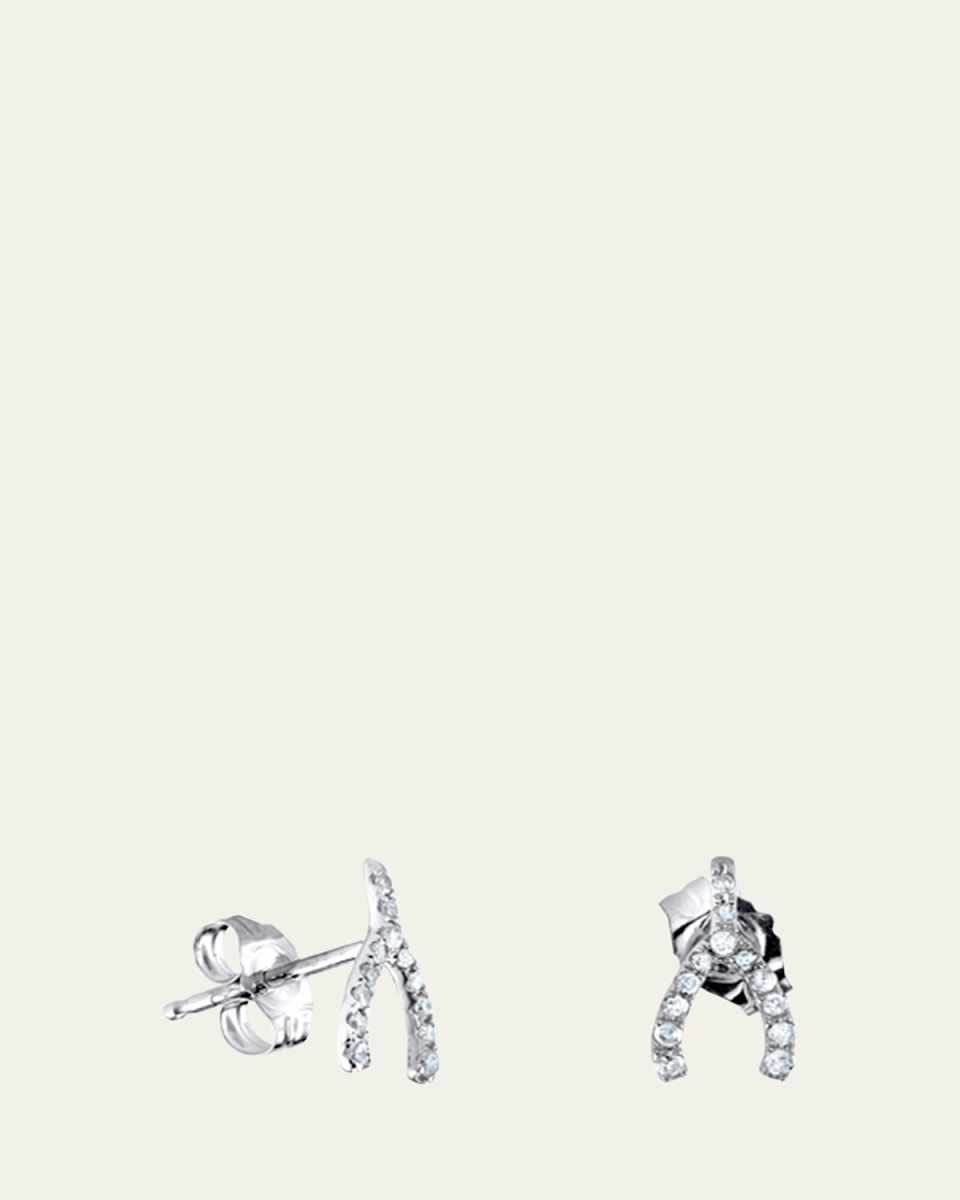 14K White Gold Diamond Wishbone Stud Earrings