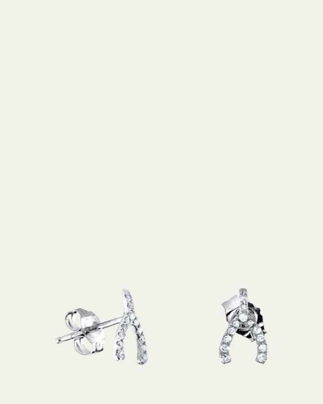 14K White Gold Diamond Wishbone Stud Earrings