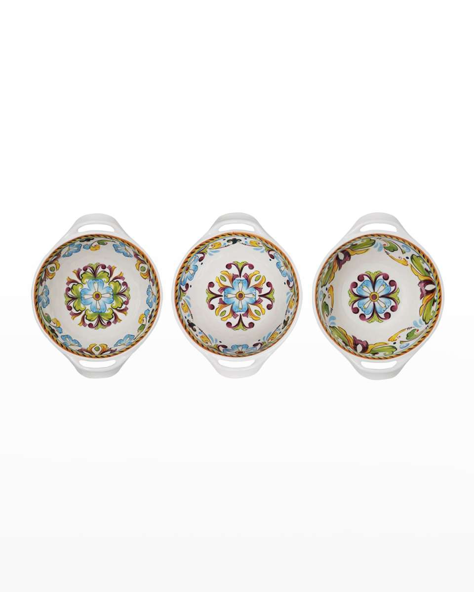 Set Of 3 Mini Handled Bowls 6" Assorted Patterns