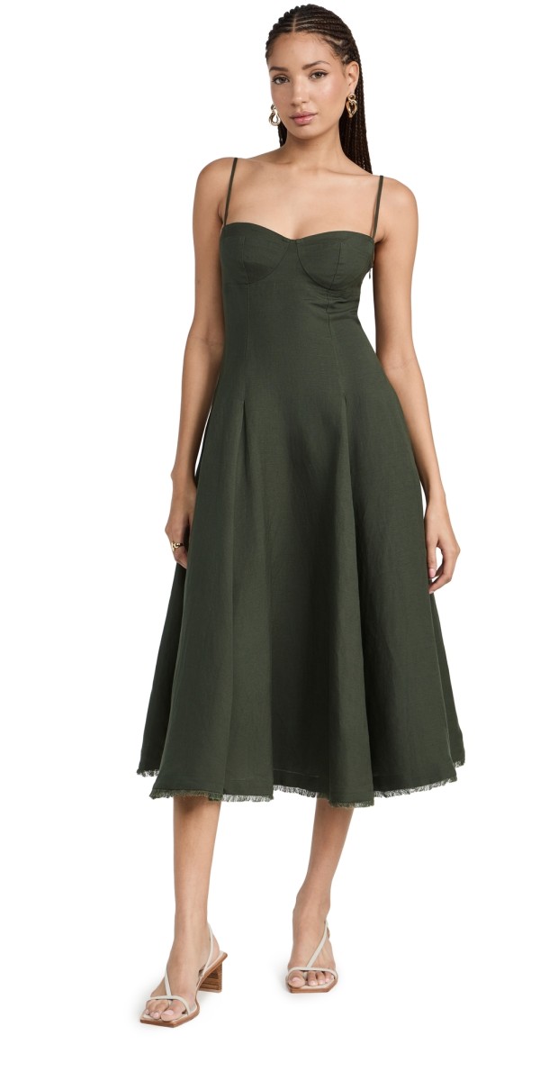 SIMKHAI Analise Bustier Midi Dress Army