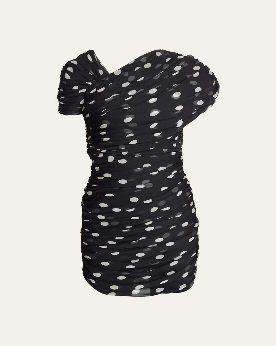 Draped Polka-Dot Mini Dress