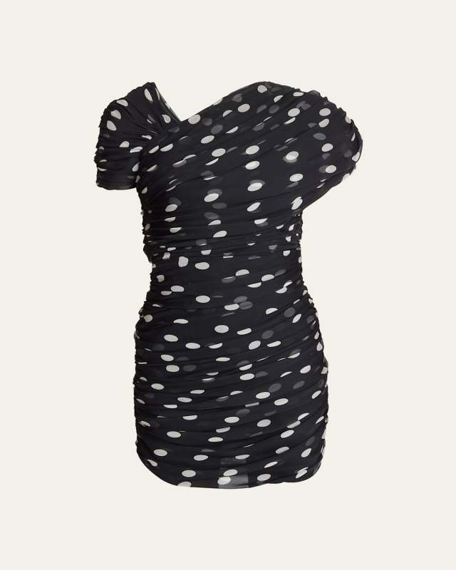 Draped Polka-Dot Mini Dress