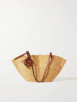 Loewe Shell small leather-trimmed raffia tote