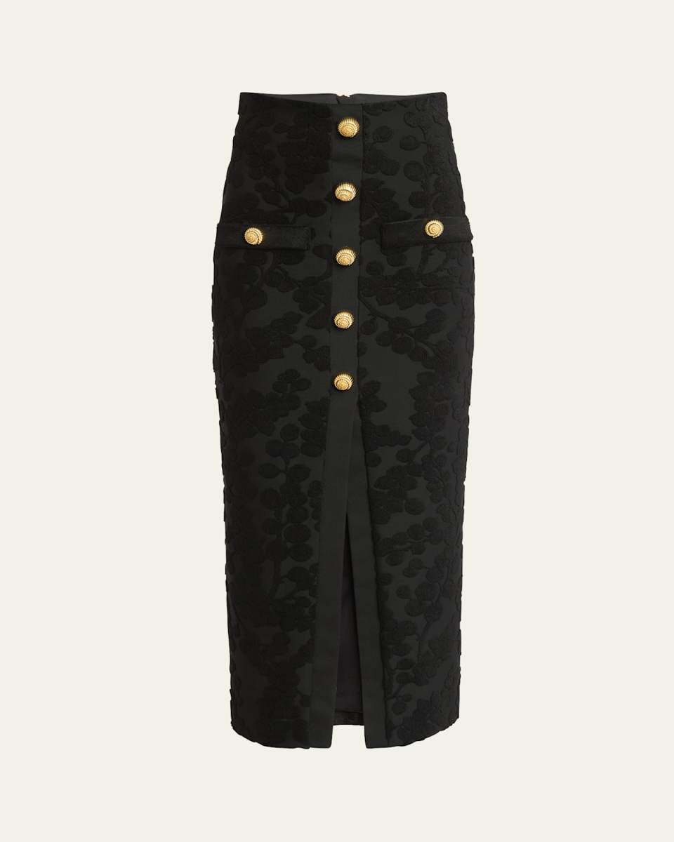 Buttoned Boucle Pencil Midi Skirt