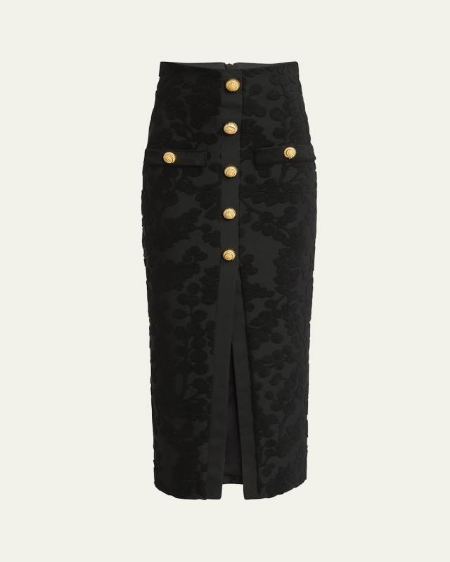 Buttoned Boucle Pencil Midi Skirt