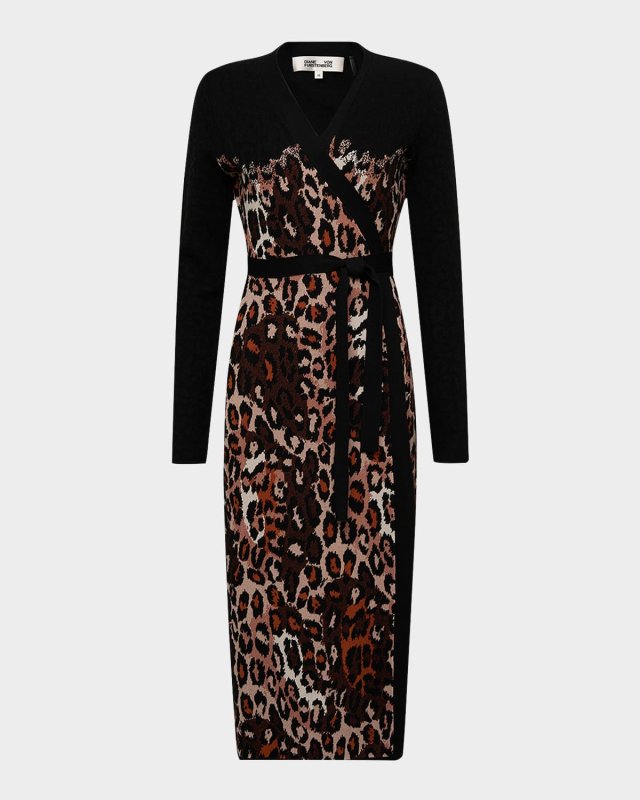 Savannah Animal Intarsia Midi Wrap Dress