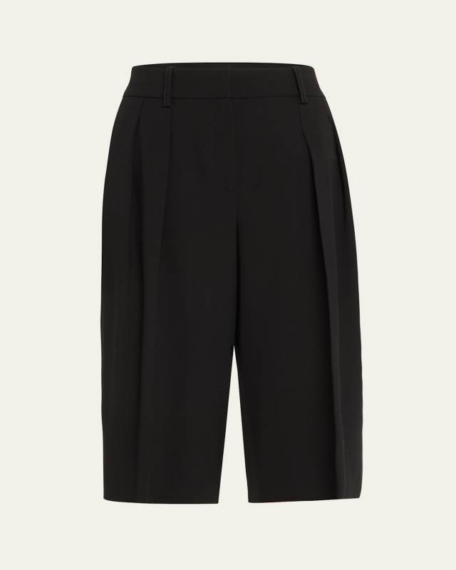 Pintuck Wool Tailored Shorts