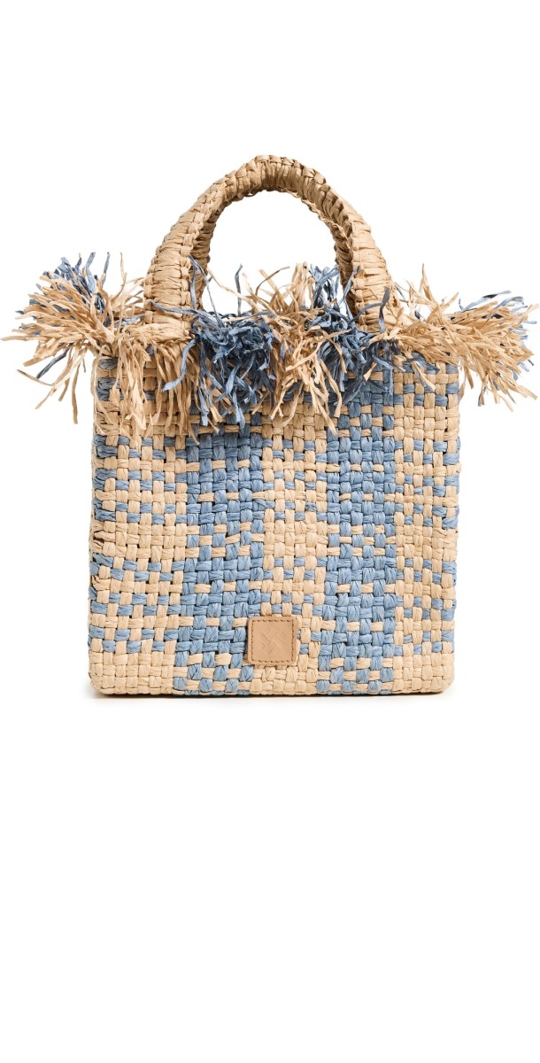 PAMELA MUNSON Check Mate Mini Tote White/Cornflower