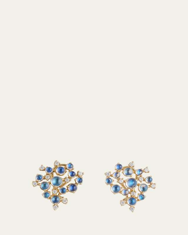 Moonstone & White Diamond Bubble Cluster Earrings