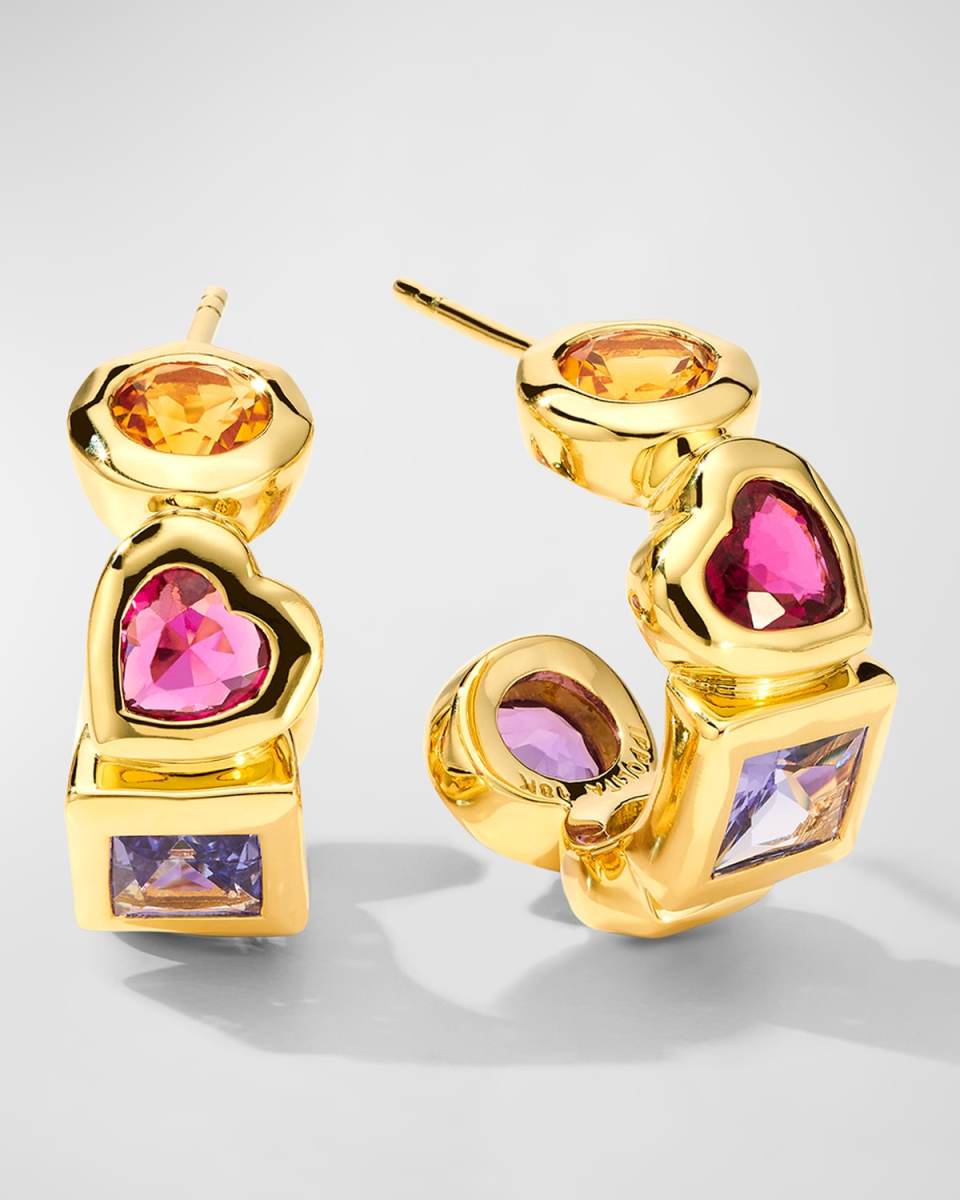 Caramella Rainbow Stone 18K Gold Hoop Earrings