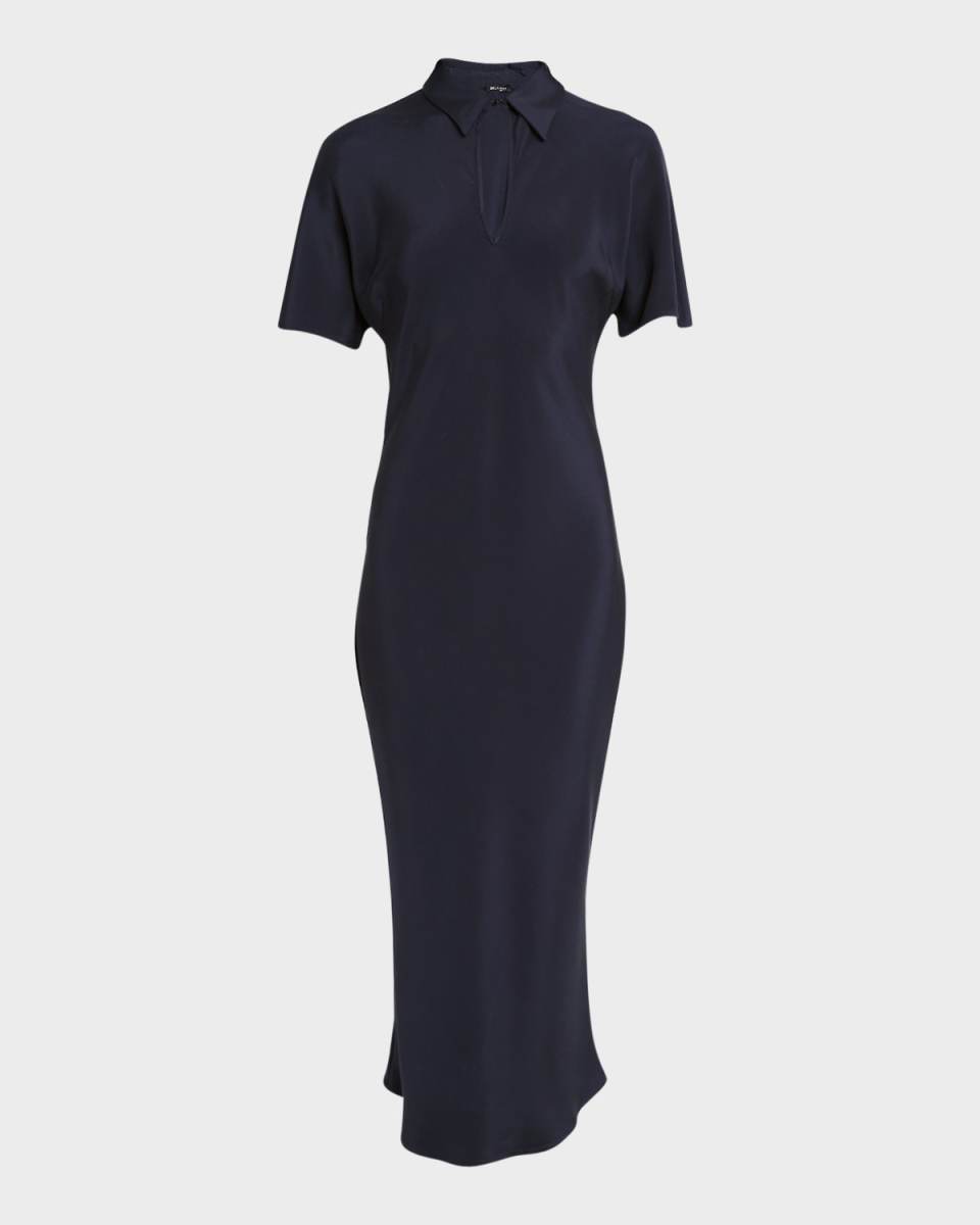 Keyhole Short-Sleeve Cady Midi Shirtdress
