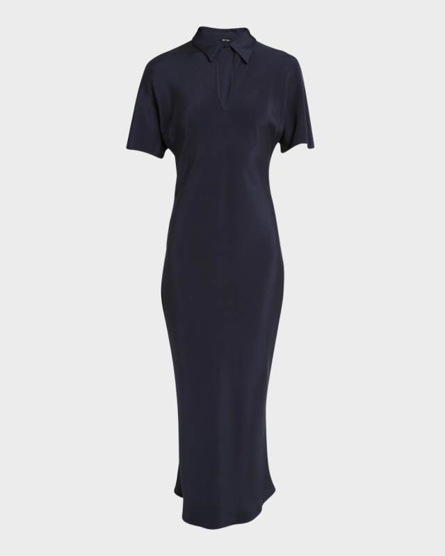 Keyhole Short-Sleeve Cady Midi Shirtdress