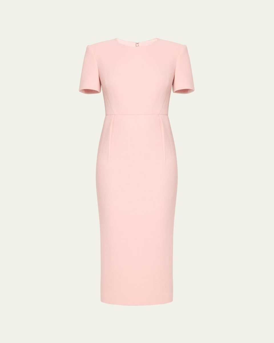Short Sleeve Wool Crepe Midi Dress
