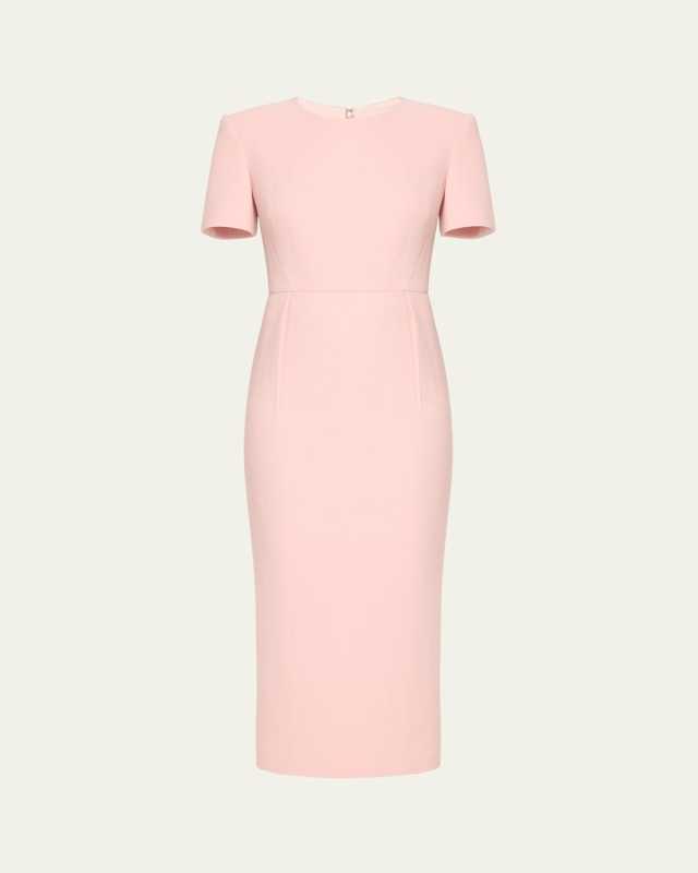 Short Sleeve Wool Crepe Midi Dress