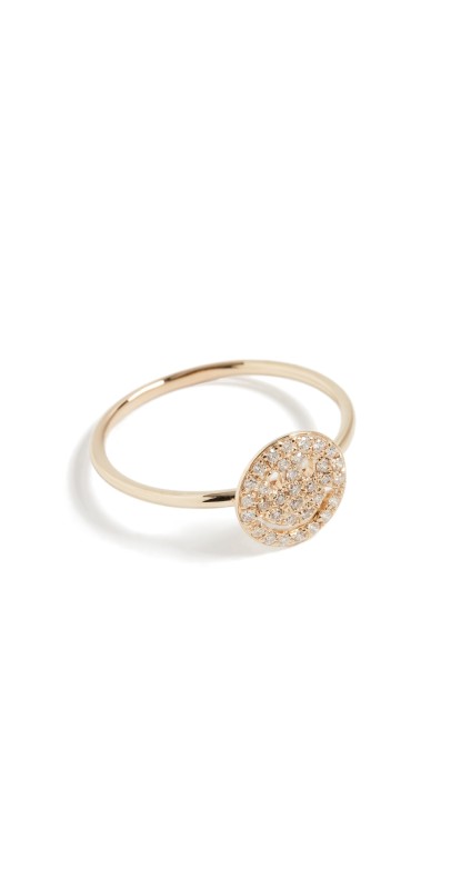 Sydney Evan Pave Happy Face Ring Gold
