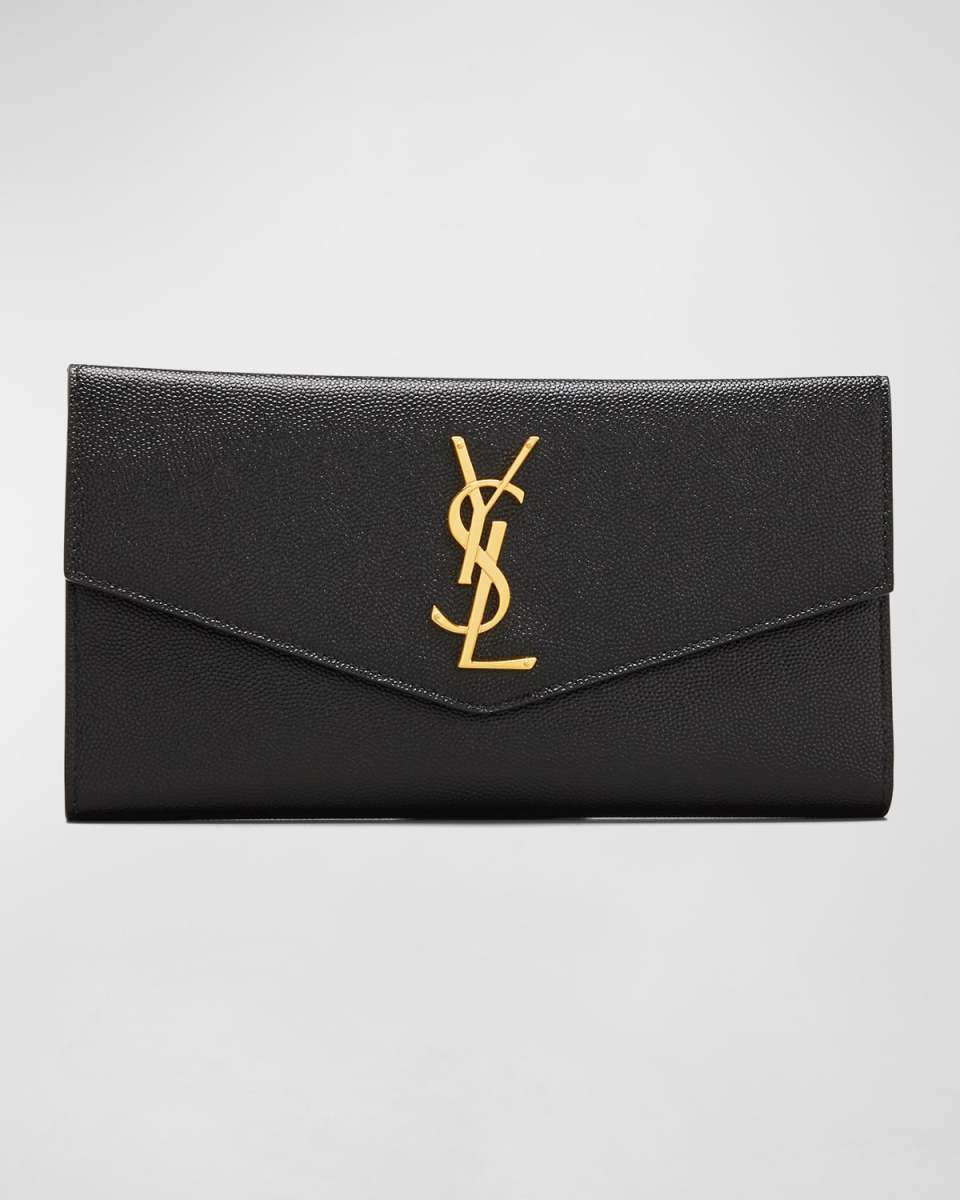 YSL Monogram Small Envelope Flap Wallet with Zip Pocket in Grained Leather