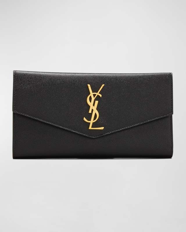 YSL Monogram Small Envelope Flap Wallet with Zip Pocket in Grained Leather