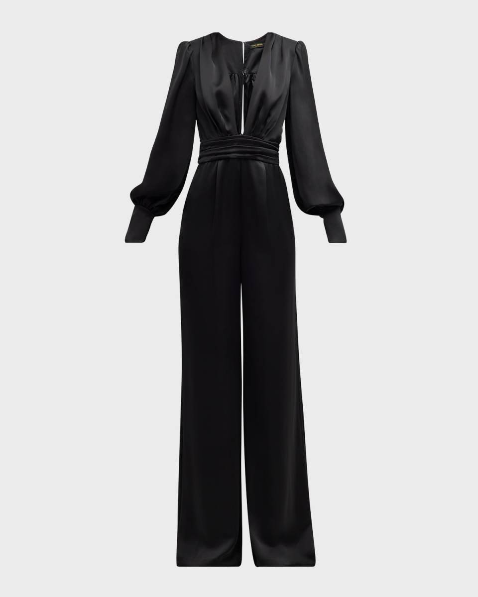 Madelane Pleated Deep V-Neck Jumpsuit