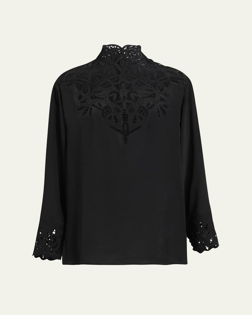 Botanical Guipure High Neck Blouse