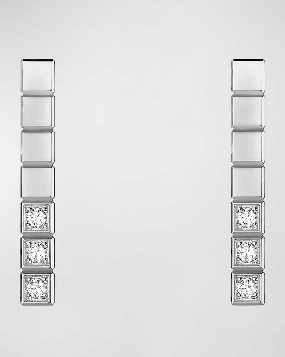 Ice Cube 18K White Gold Diamond Bar Stud Earrings