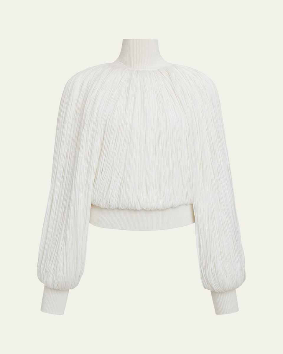 High Neck Fringe Wool Top
