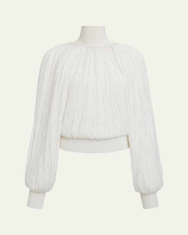 High Neck Fringe Wool Top