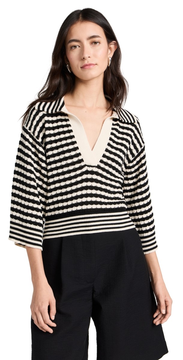 Ramy Brook Azaria Sweater Black/Ivory Stripe