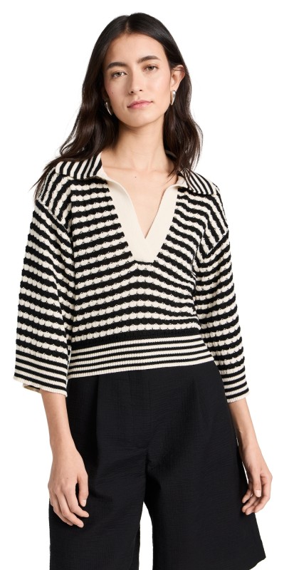 Ramy Brook Azaria Sweater Black/Ivory Stripe