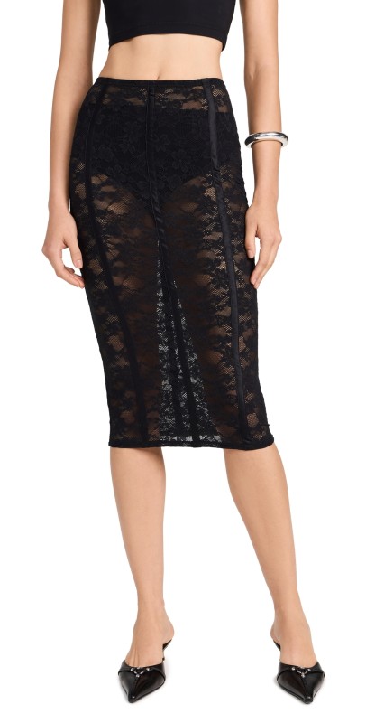 Fleur du Mal Le Stretch Lace Pencil Skirt Black