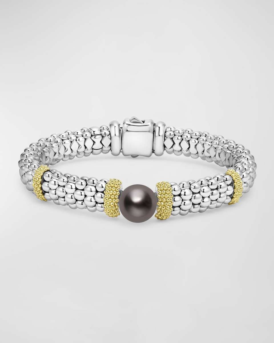 Sterling Silver and 18K Luna Black Pearl Lux Center Rope Bracelet, Size