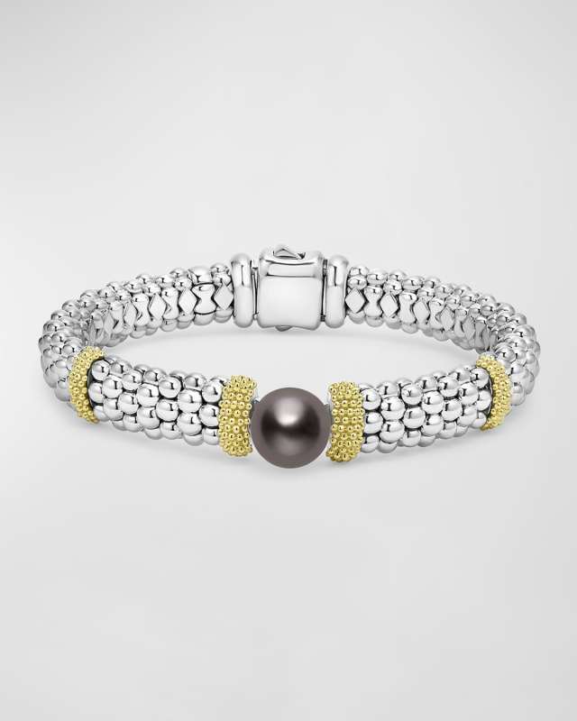 Sterling Silver and 18K Luna Black Pearl Lux Center Rope Bracelet, Size