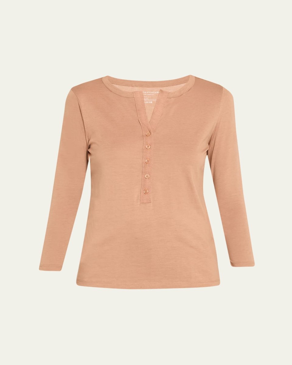 Lyocell Cotton Semi-Relaxed 3/4-Sleeve Henley Top