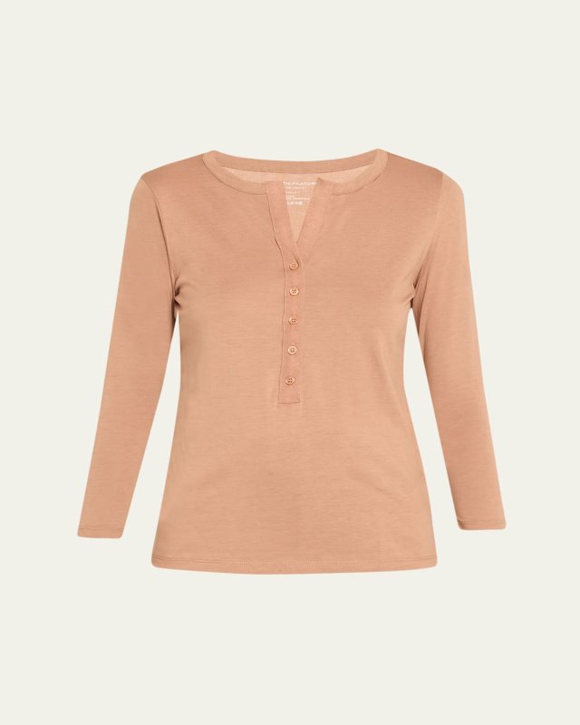 Lyocell Cotton Semi-Relaxed 3/4-Sleeve Henley Top