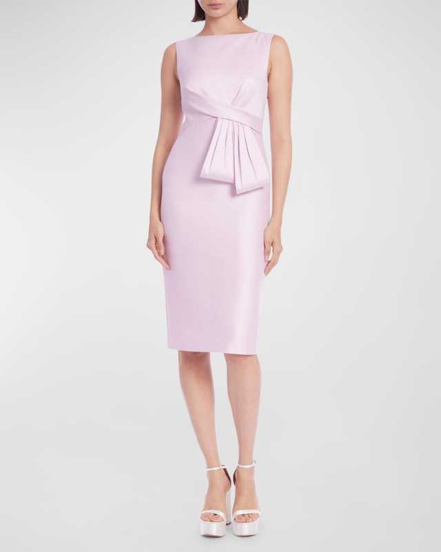 Sleeveless Draped Bateau-Neck Midi Dress