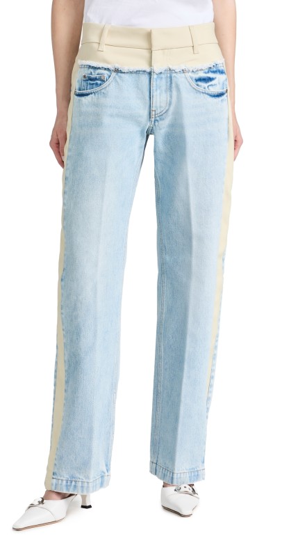 Stella McCartney Two-Tone Paneled Straight Leg Jeans LIGHT BLUE MIX FABRIC