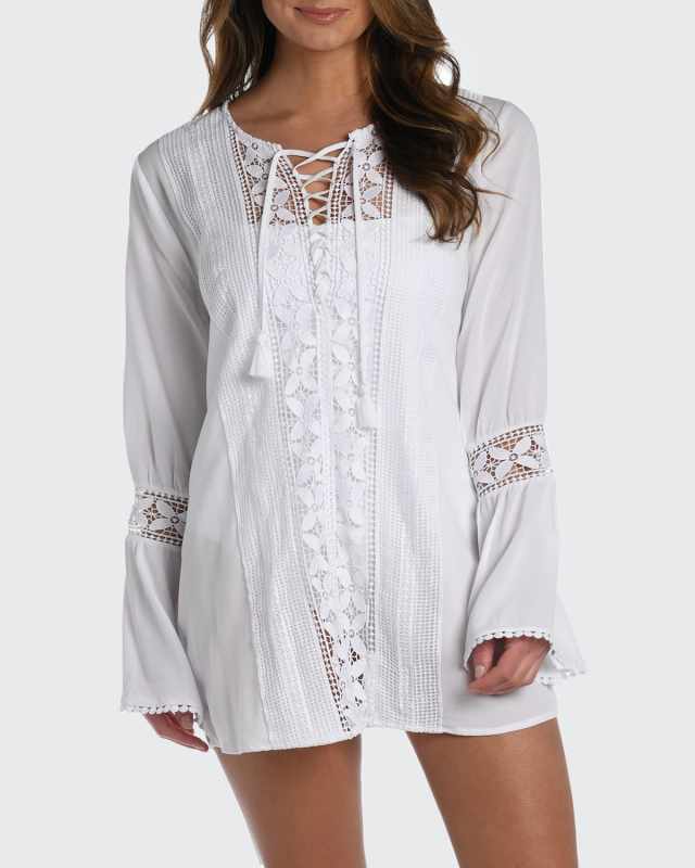 Coastal Lace-Up Crochet Coverup Tunic