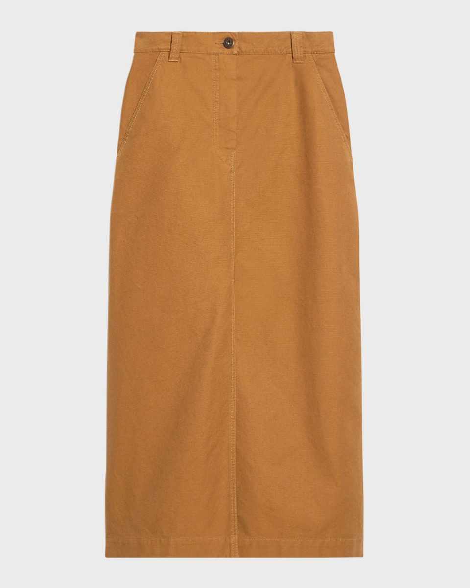 Quincy Front-Slit Cotton Midi Skirt