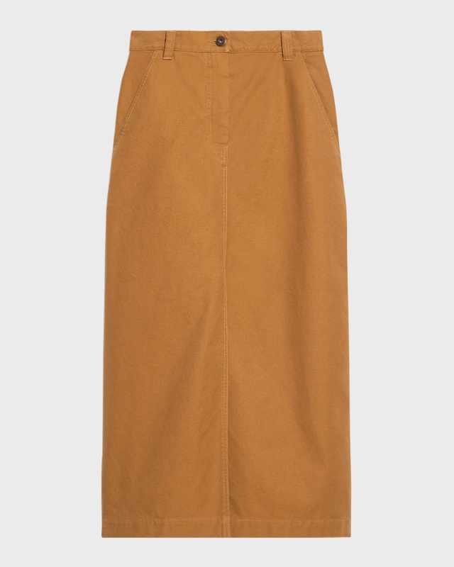Quincy Front-Slit Cotton Midi Skirt