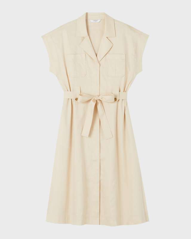 Ivy Belted Cap-Sleeve Cotton Utility Midi Dress
