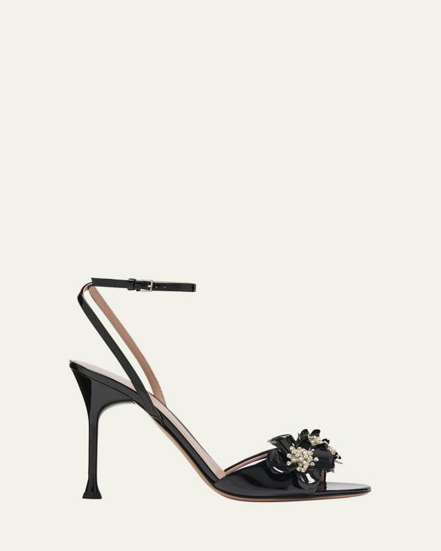 Crystal Flower Ankle-Strap Sandals