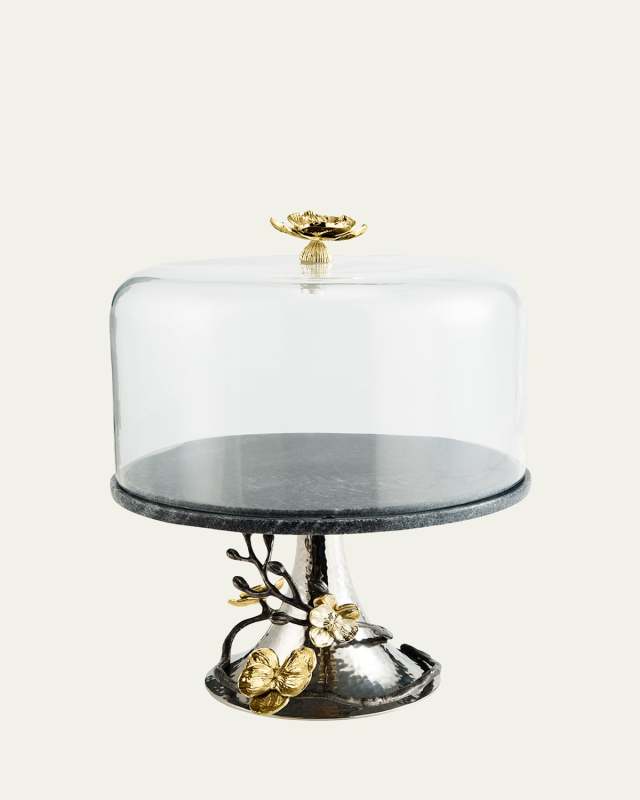 Gold Orchid Cake Stand with Dome